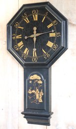 Vintage Wood Parliament Clock With A Crackle Finish And Painted With Asian Motif, (Hands Need To  Reattach)
