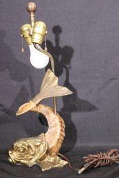 A Vintage 1970sChapman Brass And Faux Ram Horn Koi Fish Lamp.