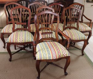 Set Of 8 Vintage Country French Wheat Back Dining Chairs, With Provencal Fabric.