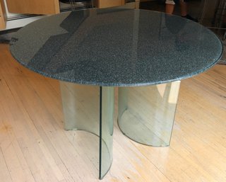 Vintage Round Glass Dining Table With Pebble Textured Finish & Double Curved Glass Base