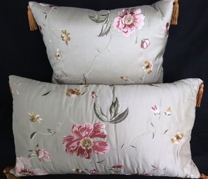 Two Vintage Embroidered Silk Accent Pillows, With Inserts, By Iosis.