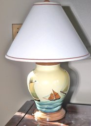 Vintage Hand Painted Nautical Sail Ship Themed Table Lamp