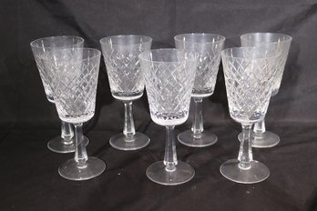 Set Of 7, Edwardian Style, Diagonally Cut Crystal Wine, Glasses, Measuring 8 T
