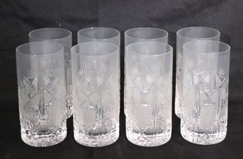 Set Of 8 Beautiful And Luxurious, Cut, Crystal Water Glasses, Measuring 5.5 T