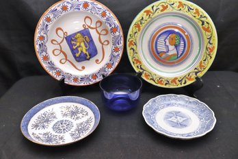 Decorative Italian Design Plates, Japanese Porcelain Ware, Blue And White Dish With Hallmark, Cobalt Blue Bowl