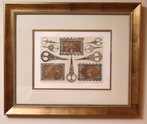 Antique Style Print Of Scissors And Locks In Gilded Frame