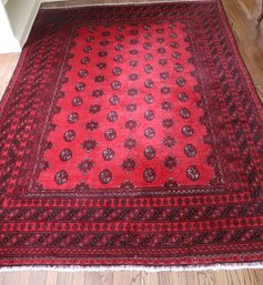 Handmade Bokhara Wool Rug Uniform Red And Black Color, Approx. 114 Inches X 80 Inches