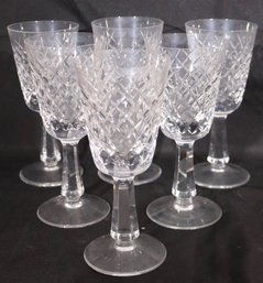 Set Of 6 Cut Crystal Diamond/ Hobnail Pattern, Wine Glasses