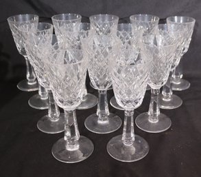 Set Of 14 Cut Crystal Diamond Patterned White Wine Glasses 7 Tall.