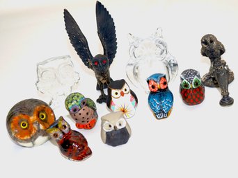 Miniatures Includes A Hallmarked Sterling Silver Owl With CA Initial, Daum France Owl Figurine And More.