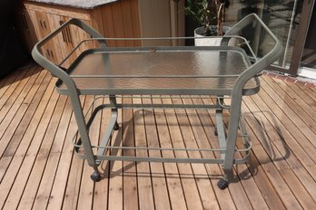 Tropitone Outdoor Furniture Rolling Bar Cart With Textured Glass Top.