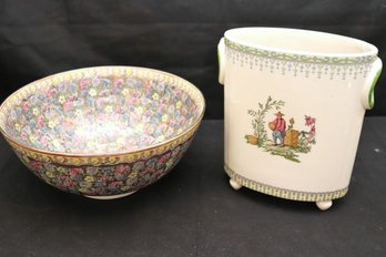 Large Chinese Bowl With Hallmark Including Basket Potteries Inc