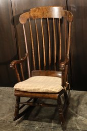 Charming Vintage Carved Oak Wood Spindle Back Rocking Chair In Good Clean Condition For Age