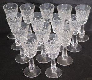 Set Of 14 Diagonally Cut Crystal Liquor Glasses 4.75 Tall.