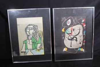 Vintage Picasso And Miro Lithograph Prints In Chrome Frames.