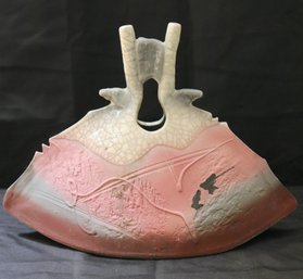 Large Vintage Signed Raku Vase With Craquelure Elements Along With And Pink & Gray