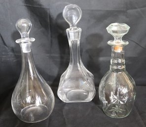 Set Of 3 Vintage Glass Decanters With Stoppers