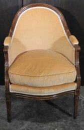 Vintage French Louis The 16th Style Bergere Arm Chair With Peach Toned Velvet Like Fabric- Paradise Upholsters