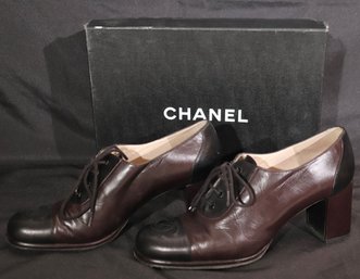 Chanel Chevreau Marron / Noir Lace Up Ladies High Heeled Shoes. Size 39