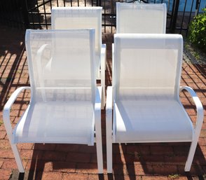 Set Of 4 Winston? White Aluminum And Mesh Outdoor Armchairs.