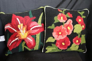 Plow And Hearth Yarn Floral Needlepoint Zipper Pillows