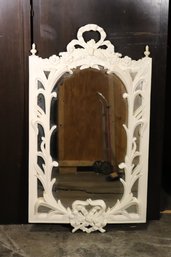 Vintage Carved Wood Wall Mirror With Ribbon And Floral Accents Painted White Approx. 23.5 X 41 Inches