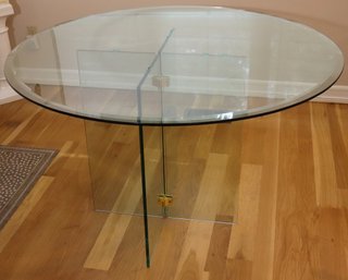 Contemporary Circular Glass Dining Table On Glass Frame With A Beveled Edge