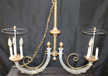 Lighthearted, French Style, Hanging Light Fixture In Steel And Brass