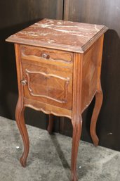 Antique Louis XV Walnut Bedside Table With A Marble Top