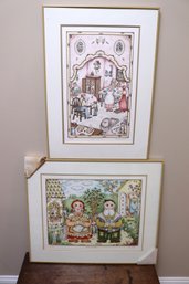 Two M. Muchnikis Signed Lithographs Before Shabbos And Bubby And Zayde.