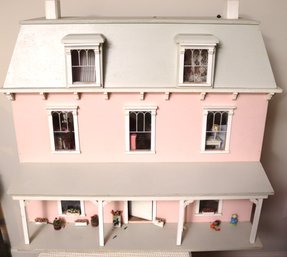 Large Victorian Style Dollhouse With 6 Rooms Full Of Doll House Furniture.