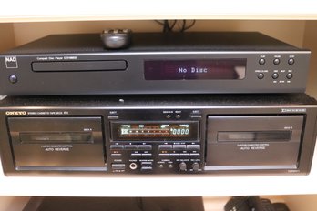 Onkyo Stereo Cassette Tape Deck R1, And NAD Compact Disc Player With Remote Control.