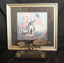 Antique Miniature Balance Scale With Weights Including We Owe Allegiance To No Crown Framed Print