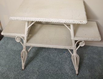 Victorian Style White Wicker Side Table Or Plant Stand.