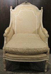 Vintage French Louis XVI Style Armchair In A Distressed Finish With Custom Diamond Accented Fabric