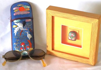 Korean Embroidered Thimble In Frame With Vintage Designer Jean Paul Gaultier Sunglasses With Hand Sewn Cas
