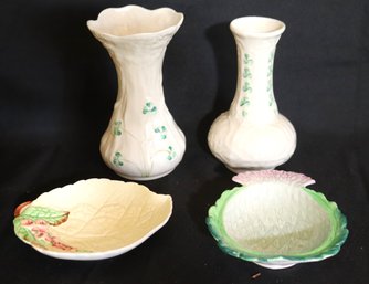 Belleek Ireland Vase, Brown And Green Stamps Miniatures Includes Carltonware Made In England