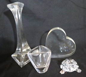 Assorted Glass/crystal Includes Acrylic Heart, Candlestick And Signed Val St Lambert Crystal Votive And More