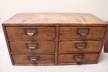 Antique Oak 6 Drawer Filing Cabinet With Age Related Wear