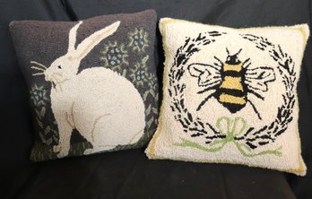 2 Knitted Zipper Pillows Including A Bumble Bee And Bunny Rabbit