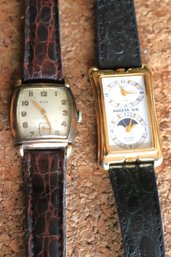 Vintage Elgin Watch With Genuine Leather Includes Korean Air Quartz Watch, Not Tested