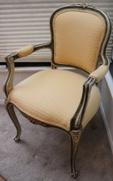 Louis XV Style Painted Armchair With Sunny Yellow Fabric Upholstery.