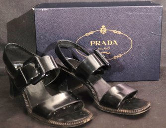 Prada Black Leather Strap Sandals Size 38 In Box
