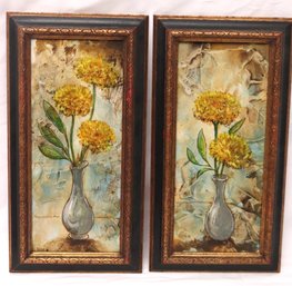 Two Smaller Floral Still Life Midcentury Framed Paintings, Signed Merle Izard