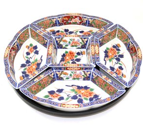 Vintage 5-piece Imari Divided Appetizer Platter With Floral Pattern