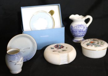 Wedgwood Venice And Floral Trinket Boxes, Marble Coasters, B&ampG Denmark Vase And Plate, Miniature Blue And