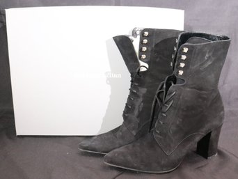 Stephanie Kelian S 6  Black Suede High Heeled Lace Up Boots In Box.