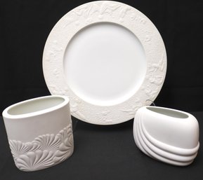 Rosenthal, Germany Studio Line White Bisque Porcelain Vases, And Signed Platter.
