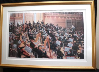 LARGE FRAMED FLEISHER LITHOGRAPH OF LEONARD BERNSTEIN ORCHESTRA CONDUCTOR - ARTISTS PROOF