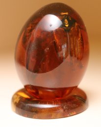An Amazing Polished Amber Egg On Amber Stand With Beetle Trapped Within.
